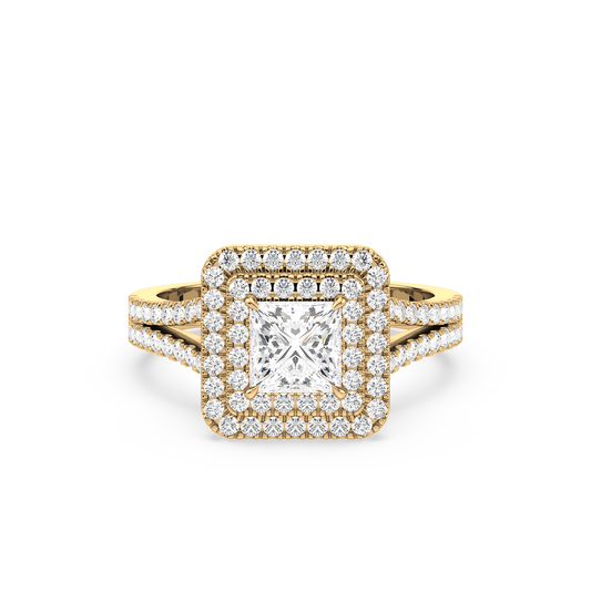 Princess Solitaire Halo Shank Ring