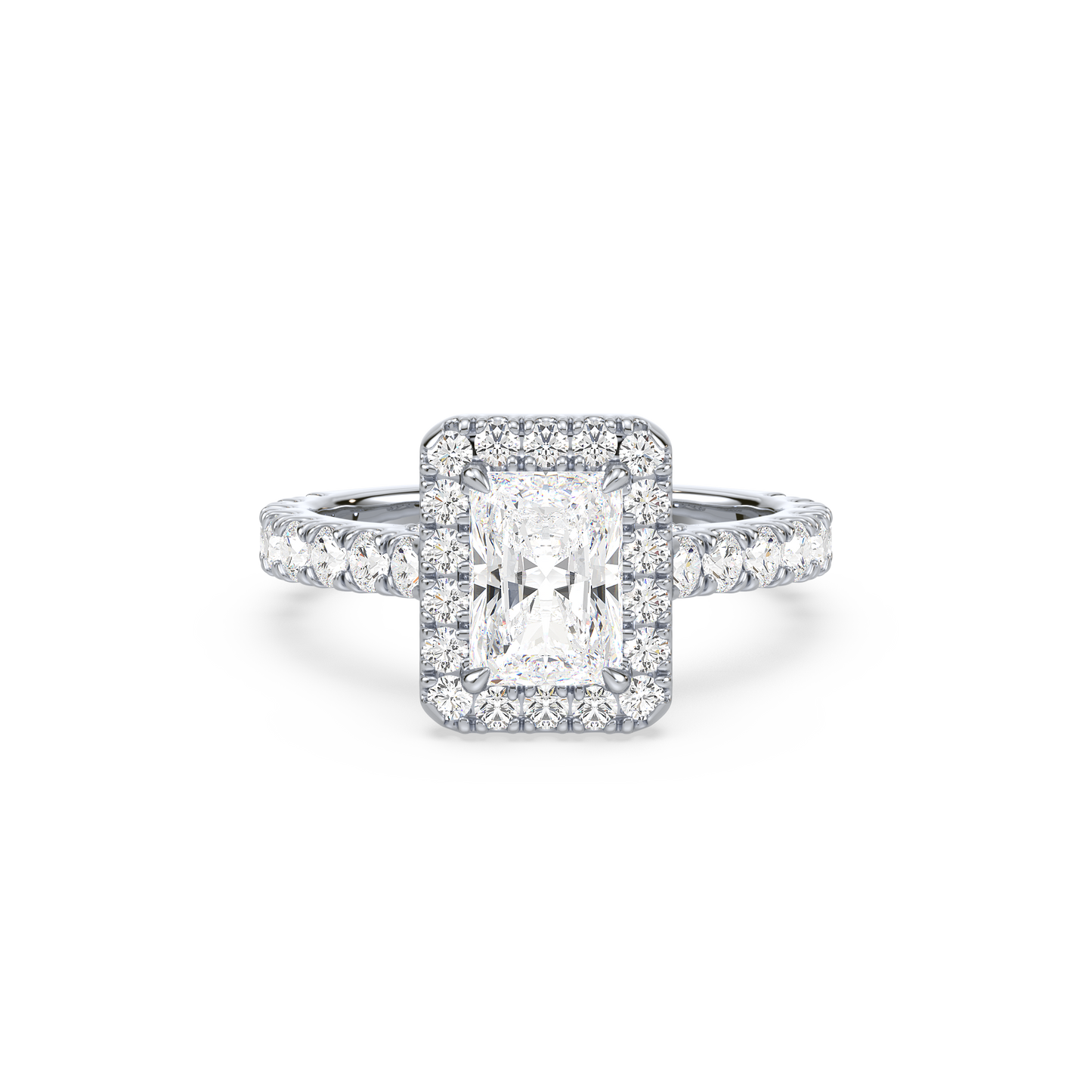 Emerald Solitaire Halo Shank Ring