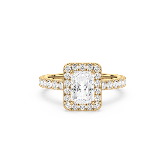 Emerald Solitaire Halo Shank Ring