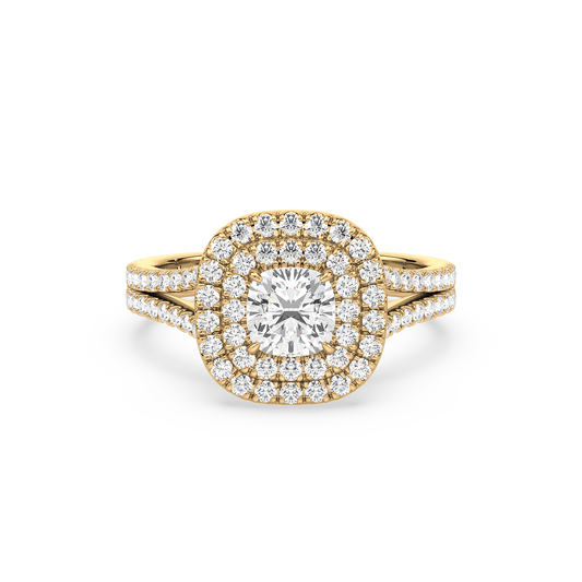Cushion Solitaire Double Halo Shank Ring